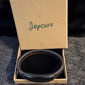 Jopcuff Dark Brown Braided Leather Bracelet for Men